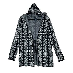 Wrangler Cardigan Women's L Black White Aztec Boho Western Retro Hooded‎ Sweater